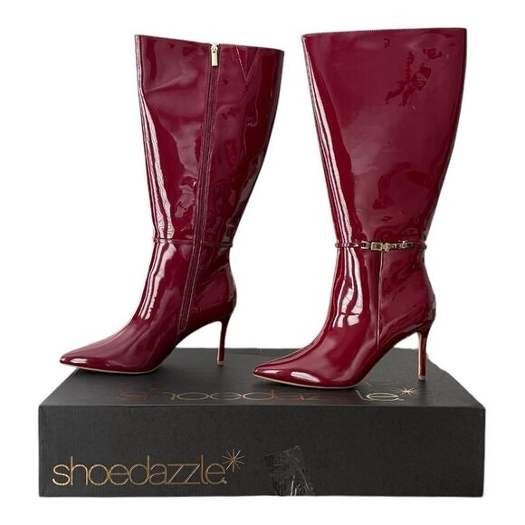Shoe Dazzle Heeled Boots Adaline-D Tibetan Red Knee Boots Women’s Size 10 Wide - Picture 4 of 11